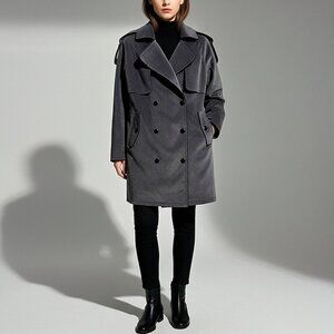 Beulah Dark Grey Double-Breasted Suede Coat Size L